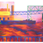 Chicago River Cruze at Sunset, acrylic on canvas,